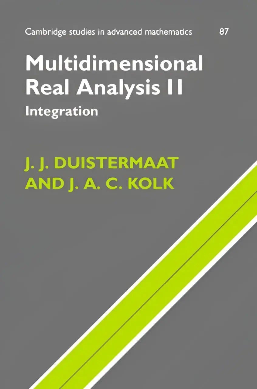 Gray hardcover book with lime green stripe titled multidimensional real analysis ii integration by j for multidimensional real analysis