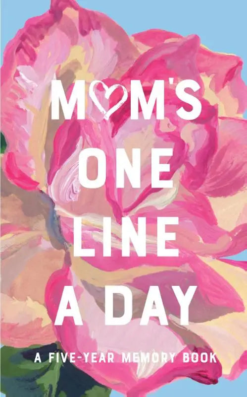 Een levendig roze en perzikkleurig floral one line journal met witte tekst moms one line a day memory book