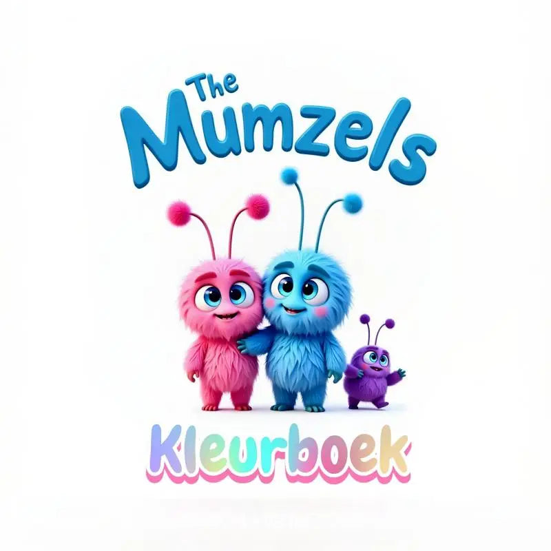 De mumzels kleurboek toont een familie van roze, blauwe en paarse pluizige aliene karakters voor jonge lezers in de magische wereld