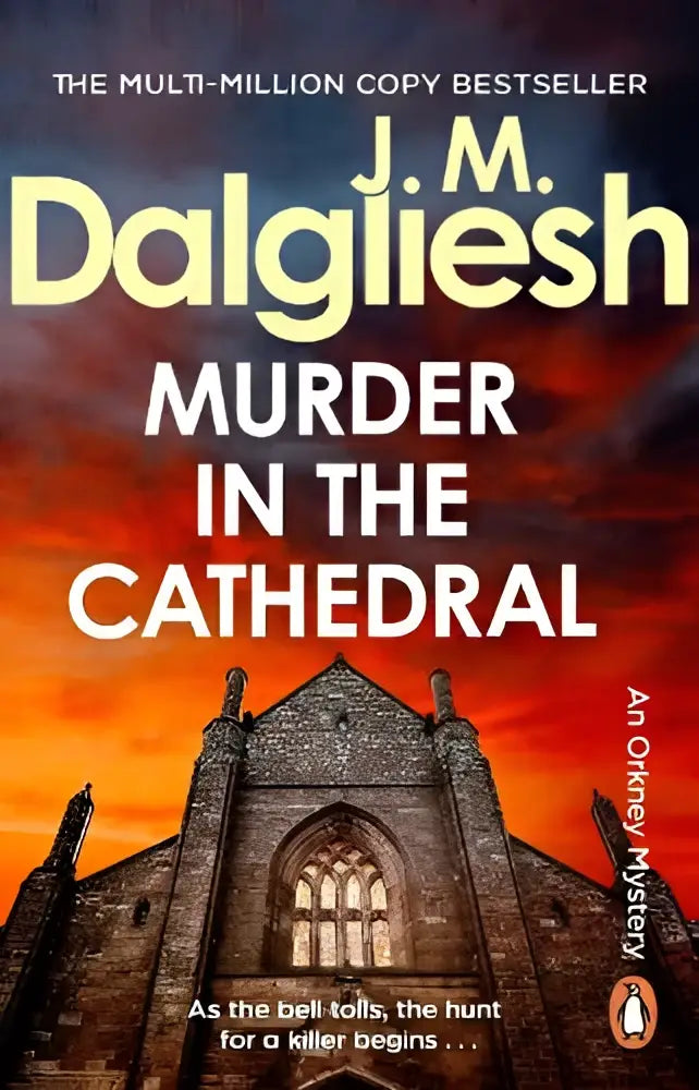 De cover van het boek murder in the cathedral door j.m. uit de spannende fictie orkney series met een afbeelding van the cathedral