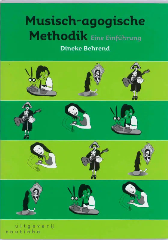 Groene boekcover Musisch-agogischer methodik met zwart-wit cartoonmuzikanten