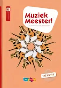 De cover van muzikmeester toont een levendige oranje achtergrond met het titel in rode letters en een wit stervormig ontwerp voor educatieve uitgaven algemeen van frans haverkort en lieuwe noordam