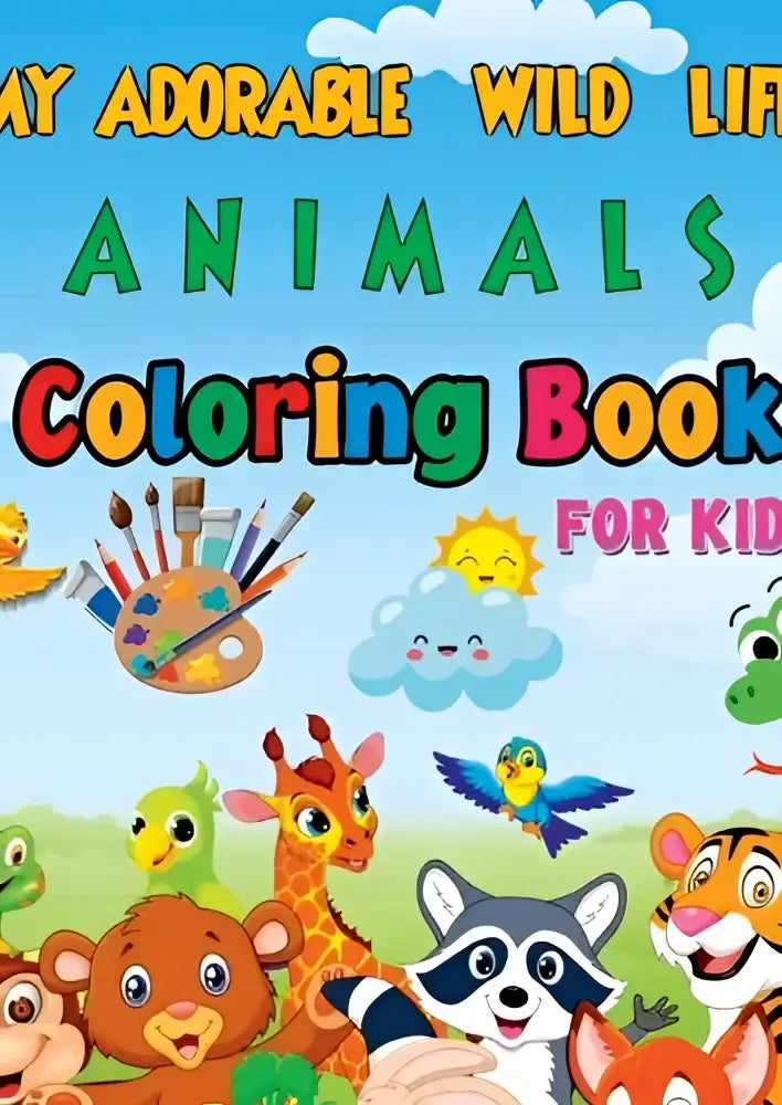 Kleurrijk kleurboek voor kinderen met schattige wilde dieren en kunstbenodigdheden voor creatief plezier