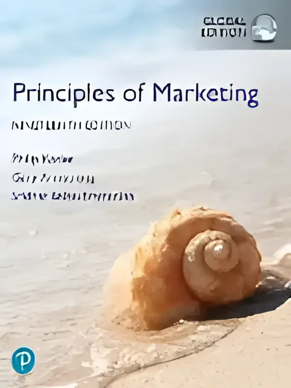 Mylab marketing met pearson etext voor principles of marketing global edition met lichtbeige schelp op zand en blauwe achtergrond