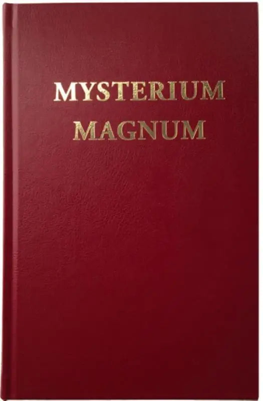 Een rijk bordeaux hardcover boek met goudgegoten letters mysterium magnum op de voorkant