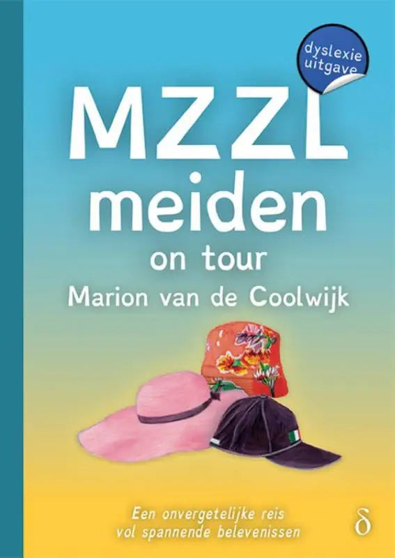 De boekcover van mzzl meiden deel 3 toont een kleurrijke achtergrond met drie verschillende hoedenillustraties