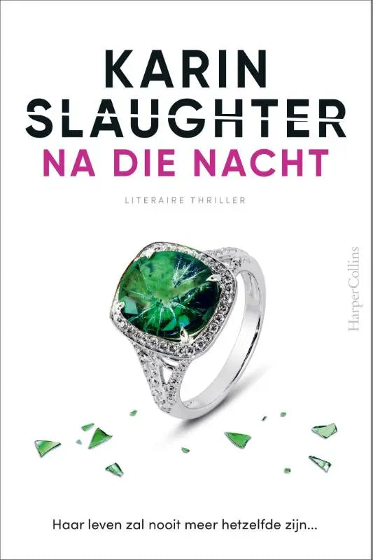Na die nacht opvallende smaragdgroene edelsteenring met zilverkleurige band en diamanten halo, ideaal voor karin slaughter fans