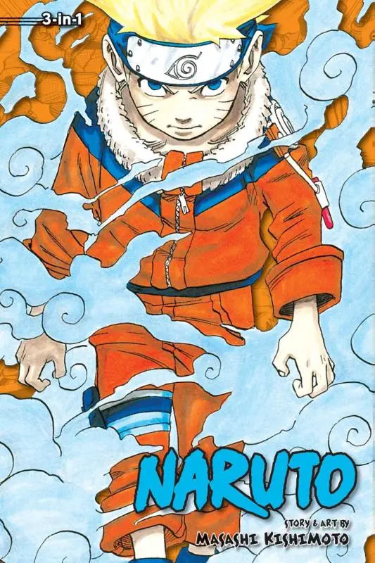 Naruto 3-in-1 edition includes vols 1 2 & 3 orange and blue ninja outfit with white fur-lined hood and spiral headband
