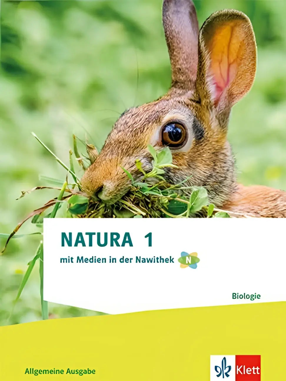Een bruine konijn met zachte vacht eet gras op de voorkant van natura biologie schulbuch klassen 5/6 algemene ausgabe