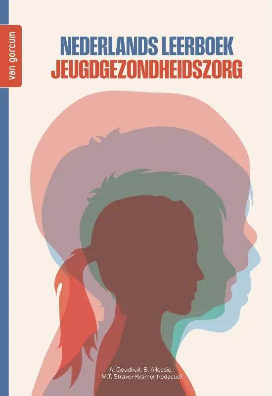 De voorkant van het nederlands leerboek jeugdgezondheidszorg toont een gestileerde illustratie met overlappende pastelkleuren