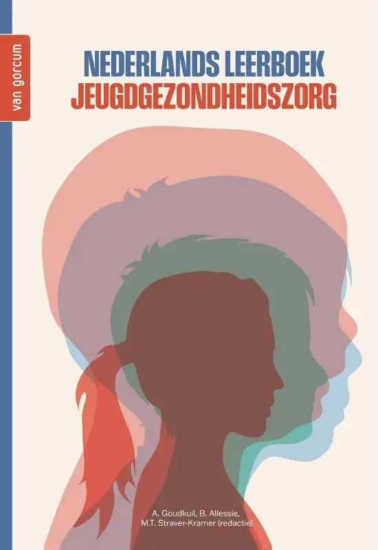 Cover of the nederlands leerboek jeugdgezondheidszorg by van gorcum with stylized pastel silhouettes illustration