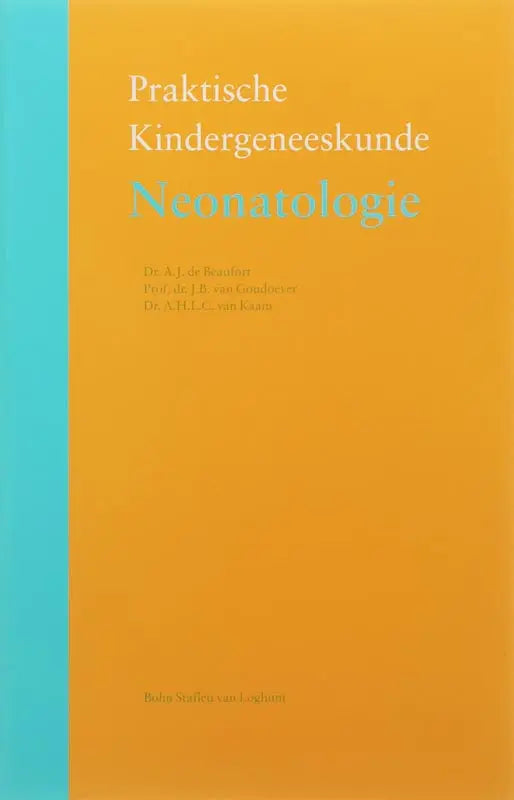 Vibrant oranje boek neonatologie met verticale blauwe rug en titel praktische kindergeneeskunde van bsl media specialistische geneeskunde