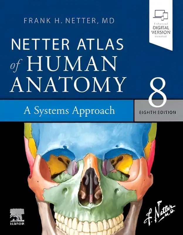 The eighth edition netter atlas of human anatomy paperback with vibrant color-coded skull illustration for anatomy knowledge