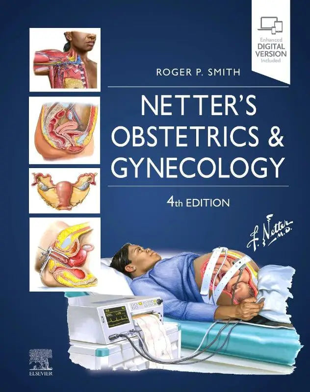 Netters obstetrics and gynecology 4th edition textbook with anatomical illustrations and medical imaging device cover