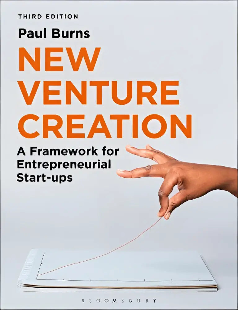 De boekcover toont vet oranje tekst op een witte achtergrond met de titel new venture creation voor ondernemingscreatie