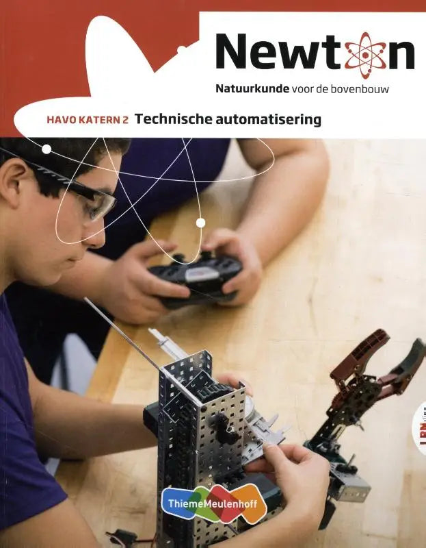 Zwart-zilveren robotarm met geperforeerd metalen frame voor technische automatiseringseducatie in Newton natuurkunde bovenbouw