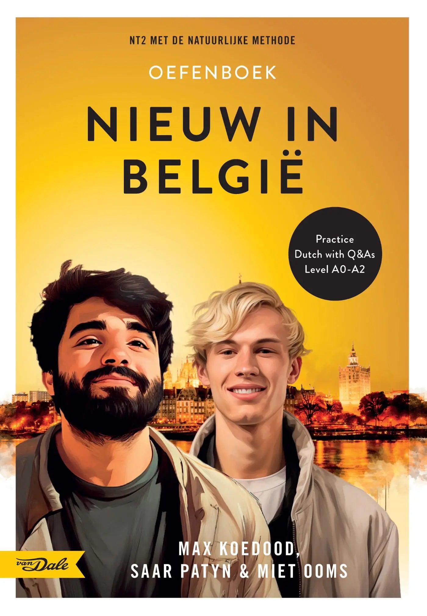 Geel omslag nederlands oefenboek nieuw in belgië met natuurlijke methode leer dutch with practice en stadsperspectief
