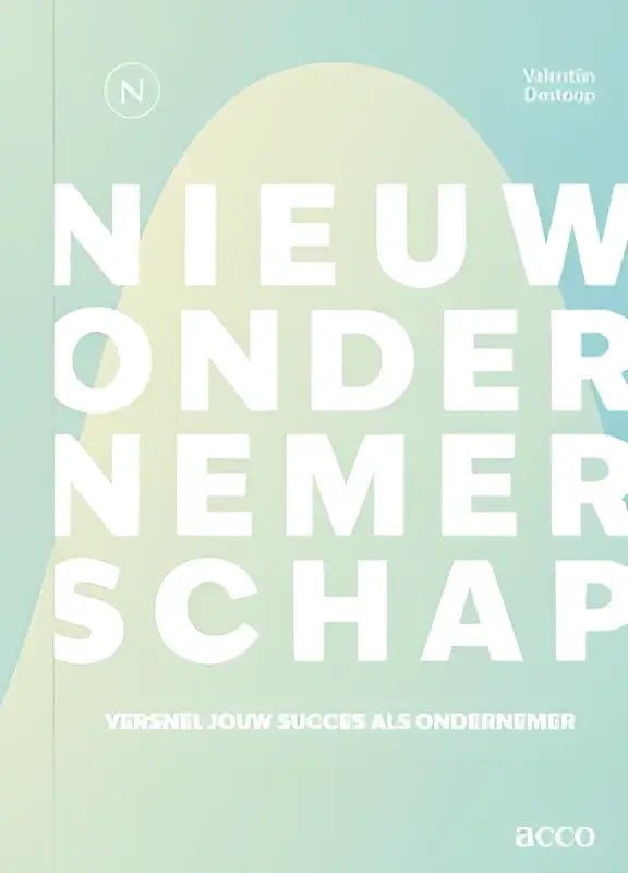 Boekcover nieuw ondernemerschap met witte sans-serif tekst op zachte mint naar blauw verloop achtergrond