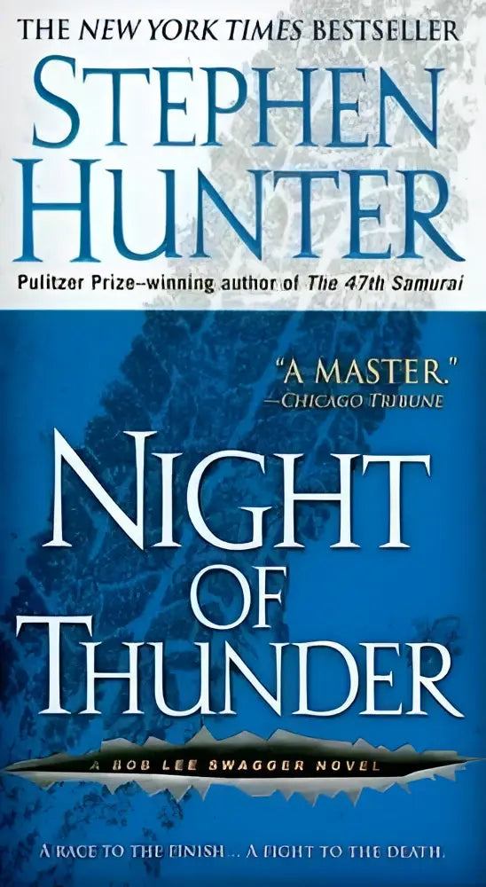 Blauw hardbackboek night of thunder door stephen hunter, een lee swagger thriller met bob lee als hoofdpersonage