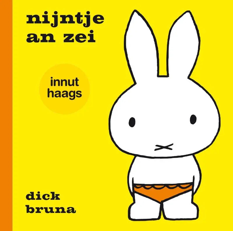 Wit cartoon konijn in oranje zwemshort uit nijntje an zei innut haags voor jonge lezers