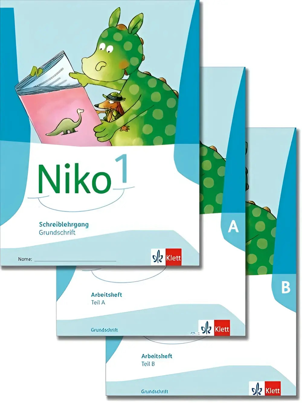 Groen polkadot draak personage op cover van niko 1 arbeitsheft zur fibel grundschrift klasse 1 klett