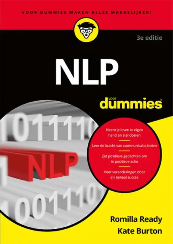 Rode en witte 3d nlp letters op zwarte achtergrond van nlp voor dummies boekomslag voor nlp beginners