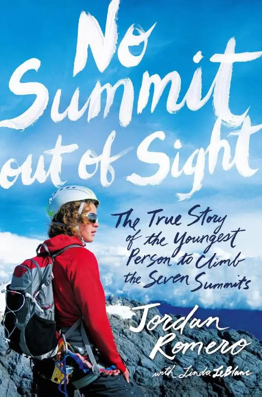 The true story book cover shows a white climbing helmet worn by the youngest person to climb the seven summits