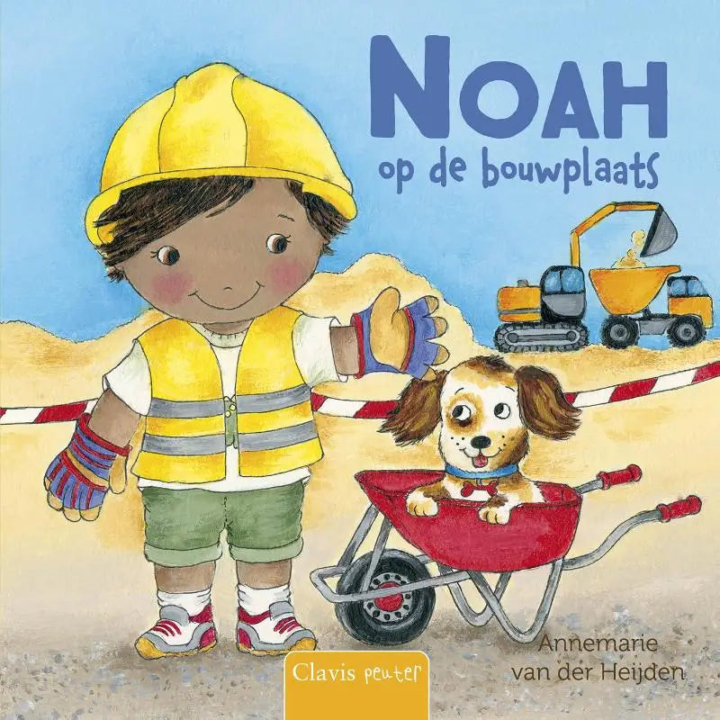 Gele harde helm met een gladde, afgeronde top en zichtbare stiksels langs de rand uit noah op de bouwplaats voor jonge lezers
