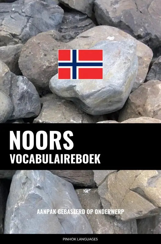 Een grijze, gladde steen met een rood-blauwe noorse vlag gedrukt, passend bij het noors vocabulaireboek aanpak gebaseerd