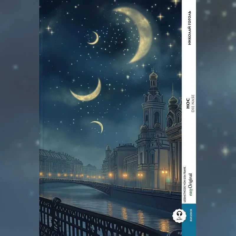 Cover art van de luisterboek lesbetheorie von elva rank door nikolai gotal met een sterrijke nacht en crescent manen, deel van een kommentierte zweisprachige ausgabe russisch durch eintauchen zonder lehrbuch