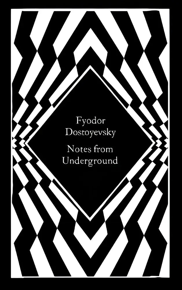 Zwartwit geometrische boekomslag met de titel notes from underground van fyodor dostoyevsky voor het boek notes from underground