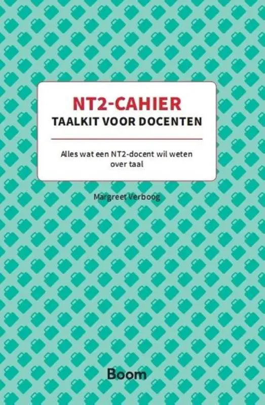 Nt2-cahier taalkit voor docenten met teal patroon en witte titelblok met rode en zwarte tekst
