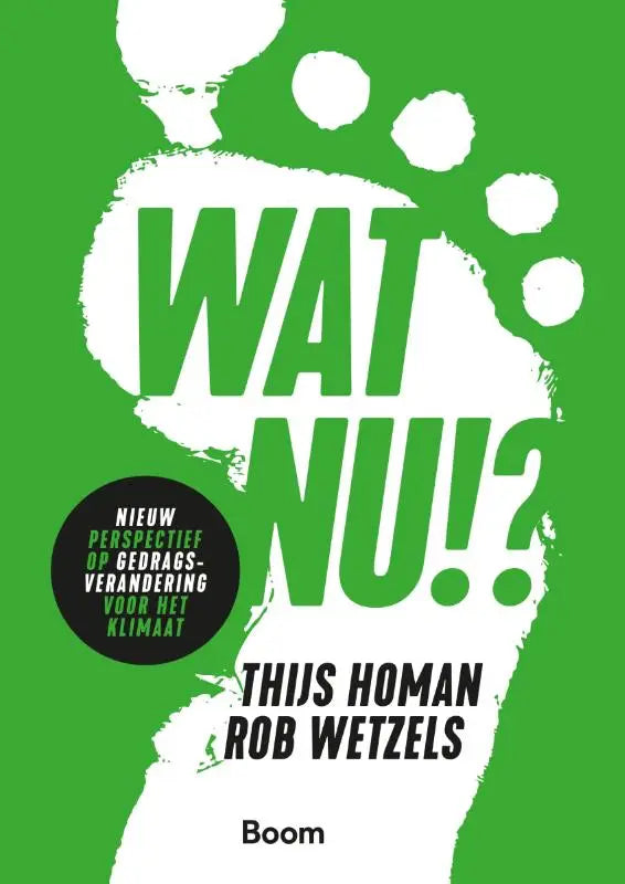 Groene boekomslag met witte voetafdruk en gedurfde tekst over grootschalige gedragsverandering wat nu
