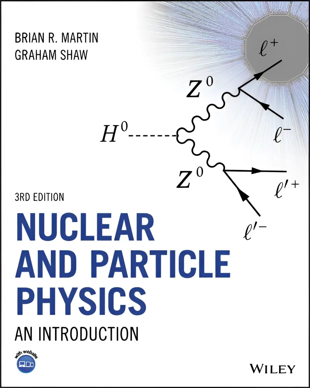 The book cover features a white background with bold blue text titled nuclear and particle physics an introduction by brian r
