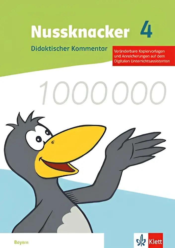 De cover toont een cartoonpinguïn met gele snavel en zwart-witte lichaam op groene achtergrond voor nussknacker didaktischer kommentar met