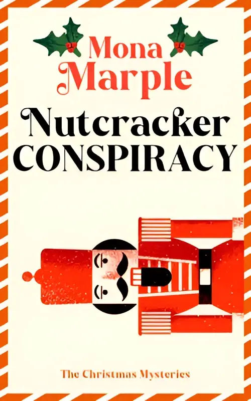 Rood en zwart geïllustreerde boekomslag met gestileerde notenkraker voor nutcracker conspiracy feestelijke kerst cozy mystery