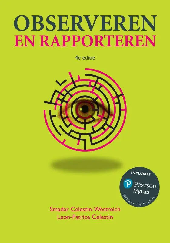 Bright lime groene boekcover van observeren en rapporteren met oog en labyrinth ontwerp van leon-patrice celestin