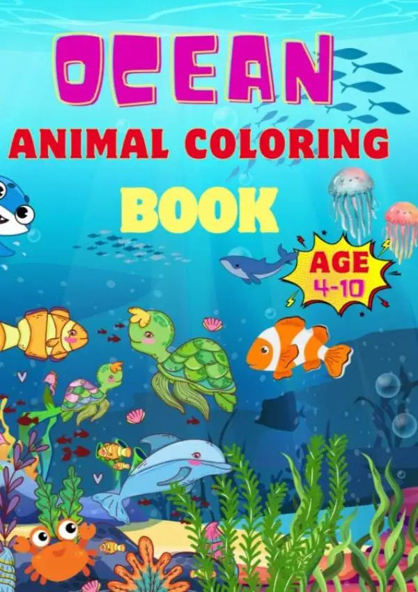 Brightly colored ocean animal coloring book featuring cartoon fish dolphins turtles and jellyfish for jonge lezers