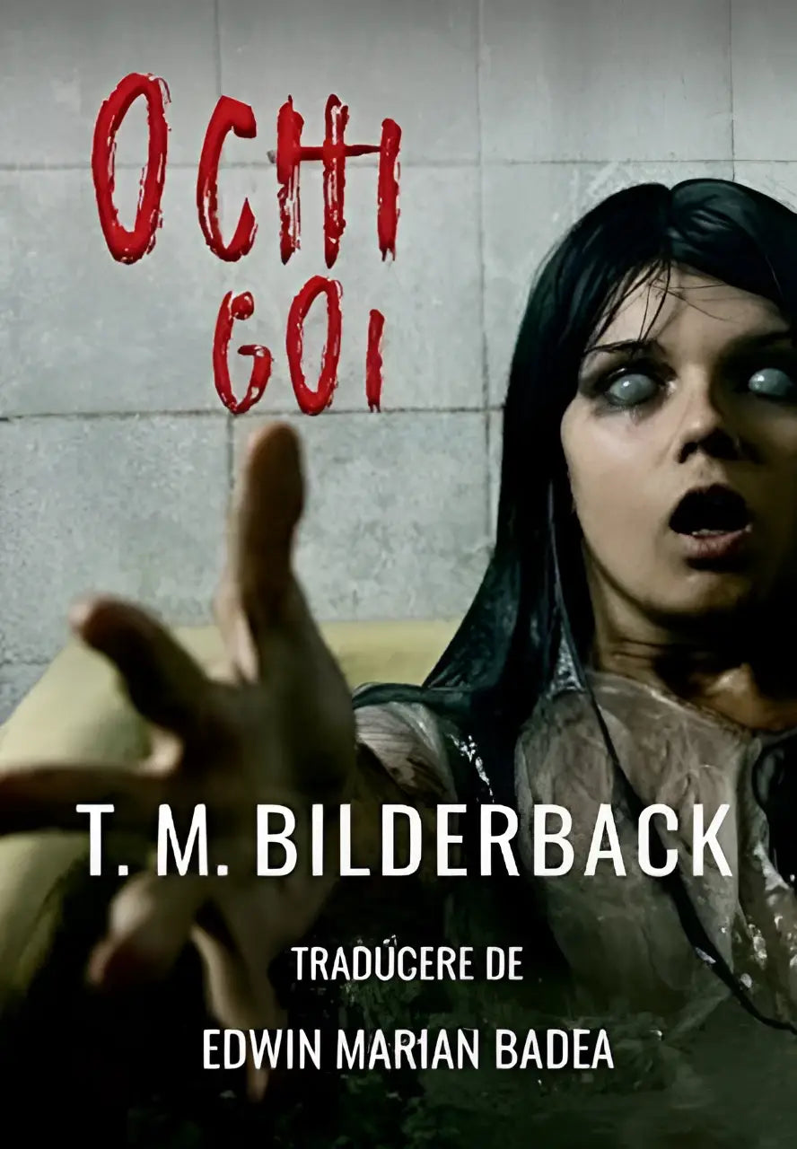 De voorkant van het horrorboek ochi goi van t met een duistere en enge omslagontwerp