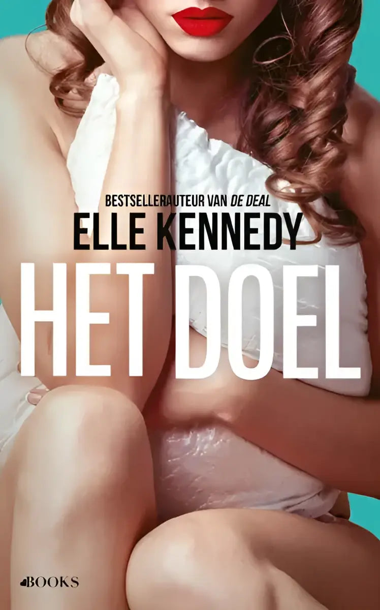 Vrouw in wit een schouder jurk met ruches en rode lipstick van off campus-serie laatste deel