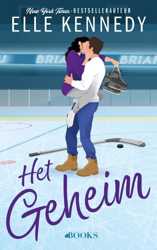 Boekcover van het geheim uit de briar u-serie door elle kennedy met paarse cursieve titel en paar omarmende schaatsers