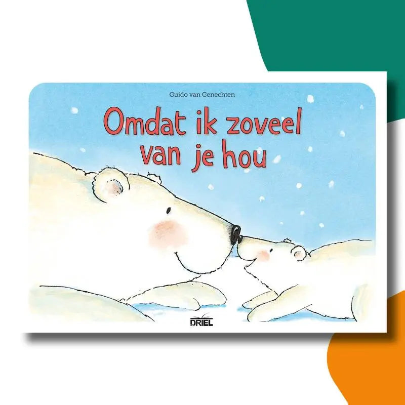 Een zachte aquarelillustratie van twee ijsberen met blosjes en sneeuwvlokken voor jonge lezers kamishibai vertelplaten