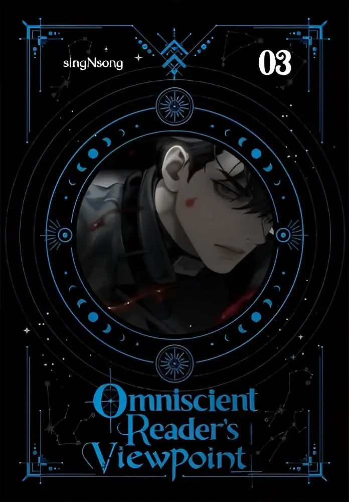 Illustratie van donkerharig animepersonage met rode markeringen in omniscient readers viewpoint volume 3 cover