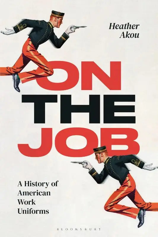 The book cover of on the job features bold red and black text with an illustration of two men in american work uniforms running with guns
