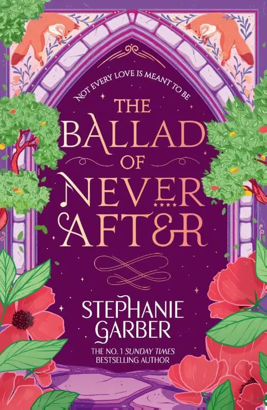 The ballad of never after book cover features a vibrant purple background with gold lettering and lush foliage in the broken heart series