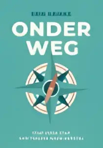 Boekomslag onderweg met een teal en witte kompasontwerp en titel in zwart, uitgegeven door new yorker