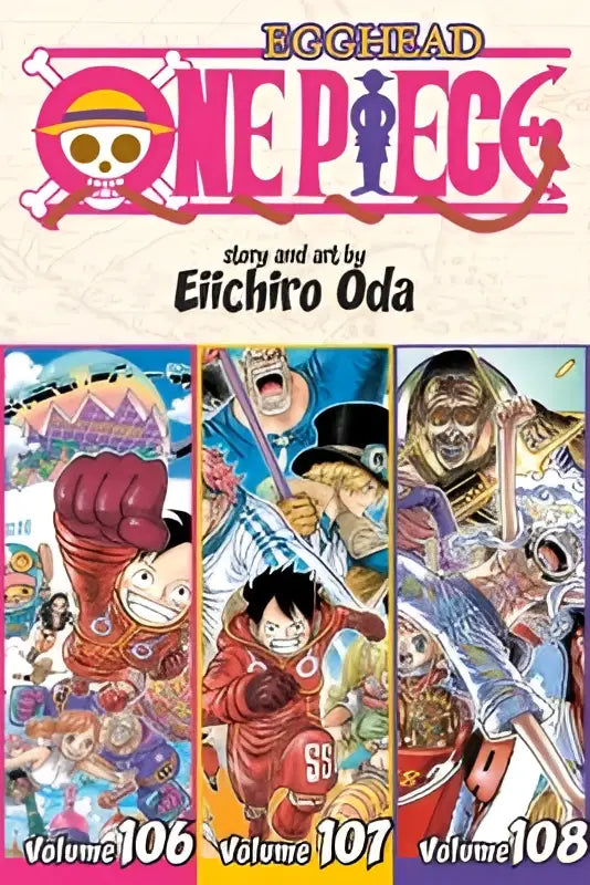Vibrante full color manga omslag van one piece omnibus edition bevat dynamische kunst van key characters en includes vols 106 107 108