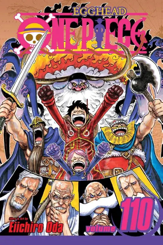Levendige roze en oranje cover van one piece volume 110 manga met dynamische illustratie en felle kleuren