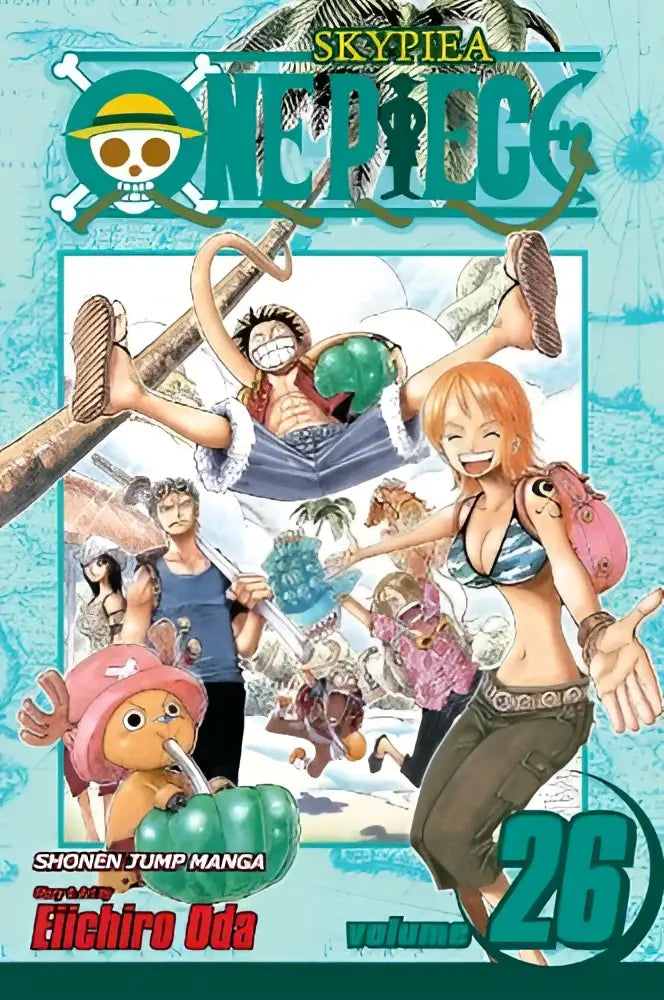 Cover of one piece vol 26 manga featuring vibrant characters in dynamic poses on kami’s island tropical backdrop