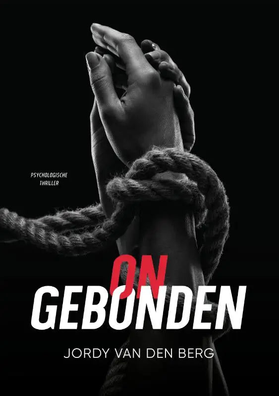 Zwart-witte boekcover van ongebonden met twee handen gebonden door dikke touw van uitgeverij hartklopper